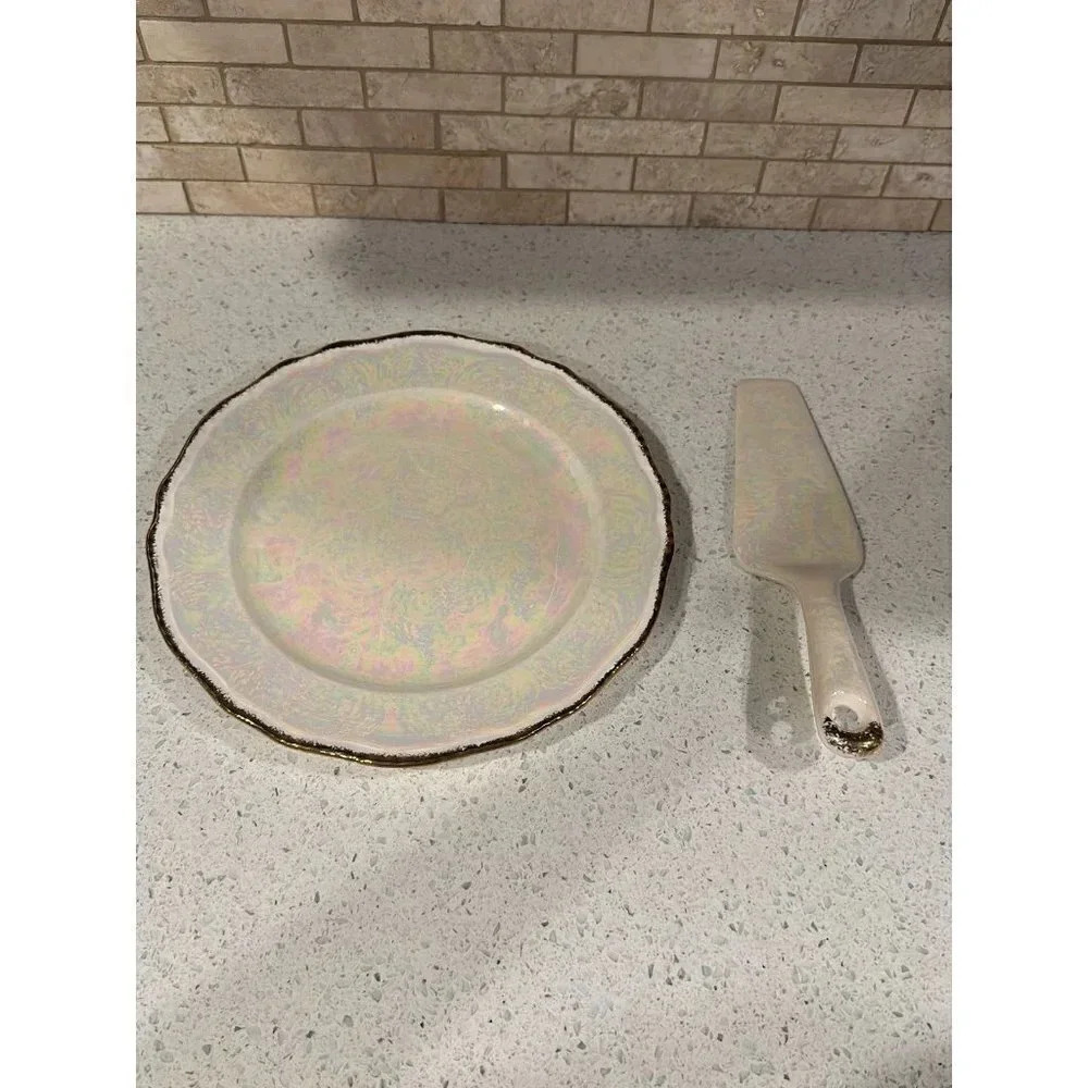 Pearl China 22k serving plate with pie serving knife